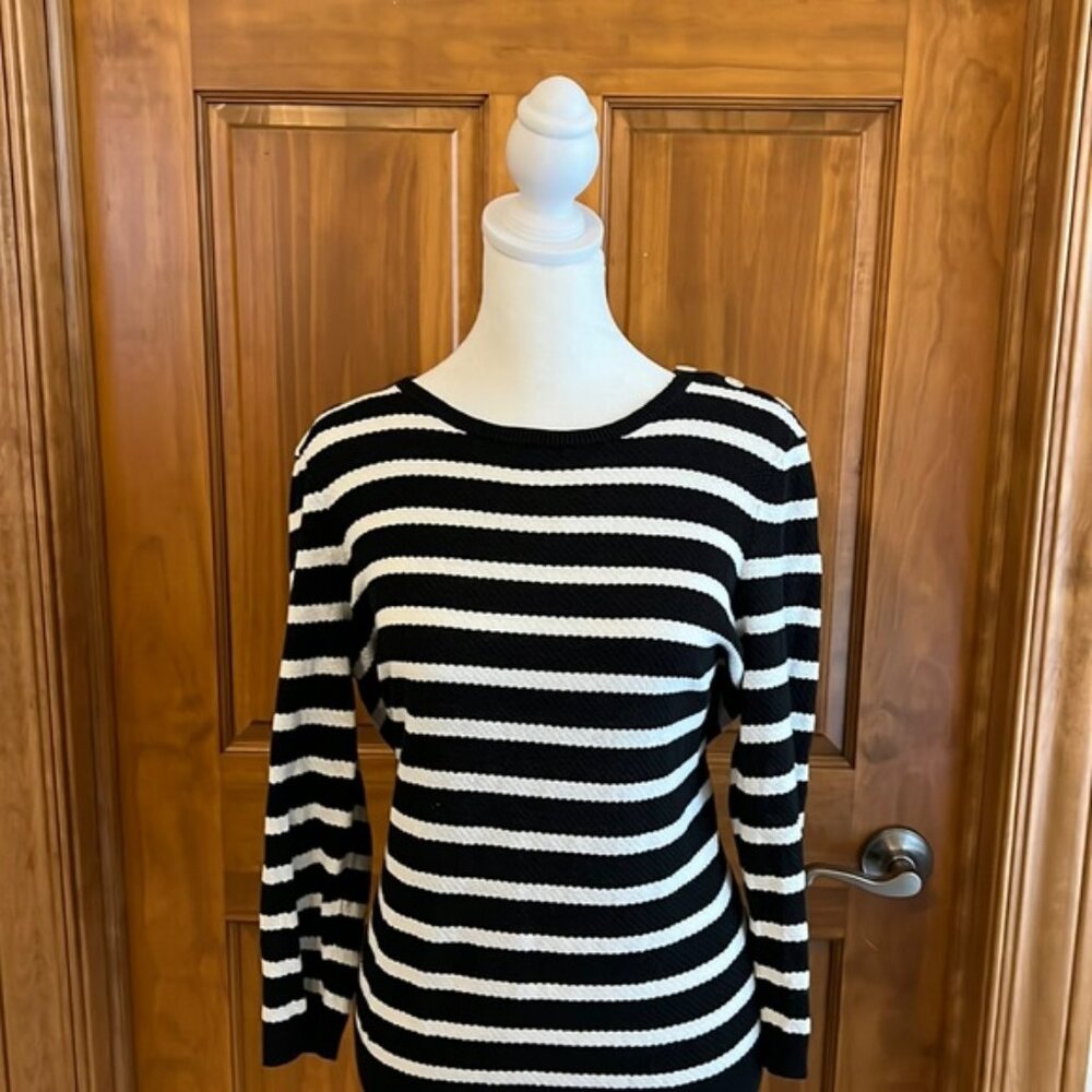 Ralph Lauren Size L Navy White Striped Sweater Linen and Cotton